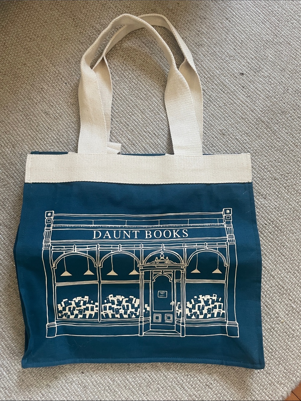 Daunt Books Large Canvas Tote Bag in Teal and Cream